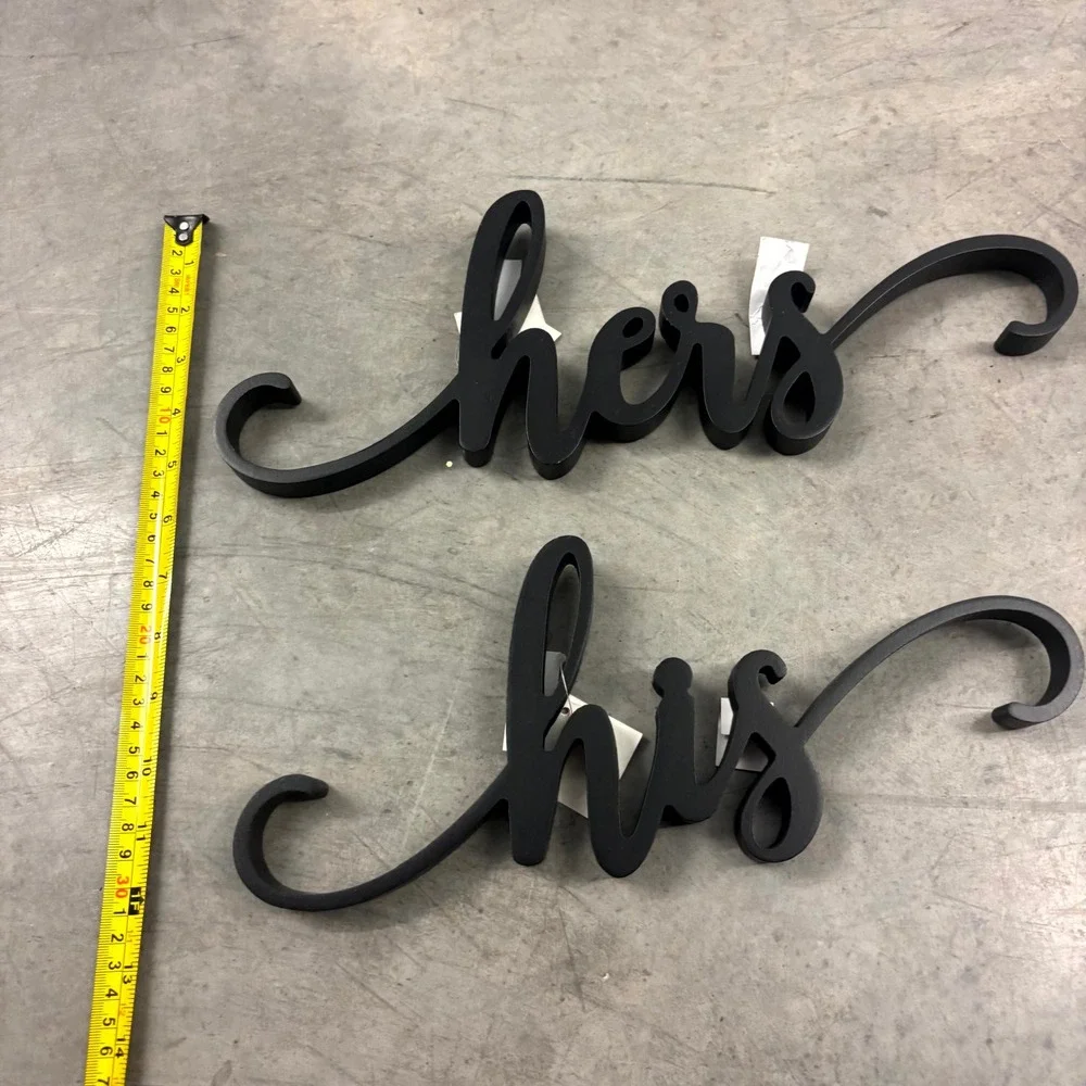 Hobby Lobby His & Hers Black Script Wall Decor Set MDF Bathroom Signs New Tags
